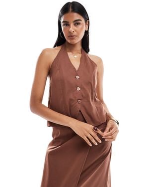 Pieces Halterneck Waistcoat Co-ord - Brown