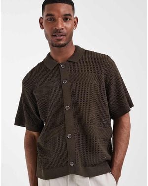 Obey Zach Knitted Button Up Shirt - Brown