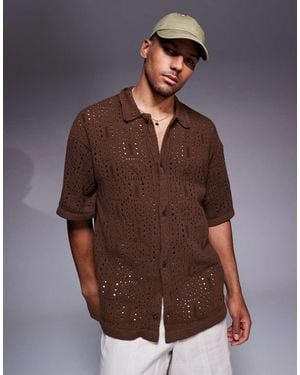 ADPT Camisa Rojo Oscuro De Punto De Croché De - Marrón