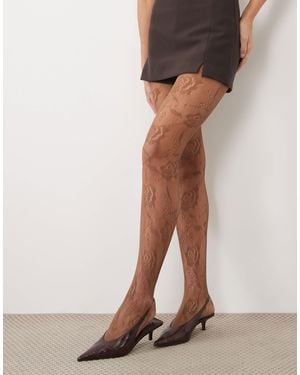 Kaiia Exclusive Sheer Lace Tights - Brown