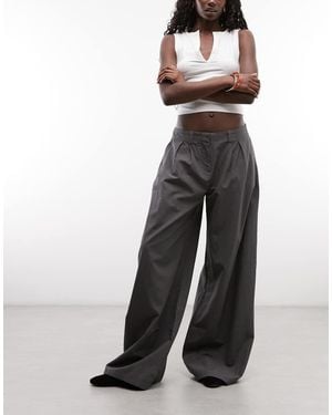 Weekday Super Wide Leg Pleated Trousers - Grey
