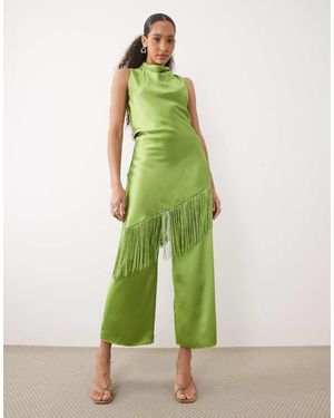 Mango Dylan Satin Straight Leg Trouser Co-ord - Green