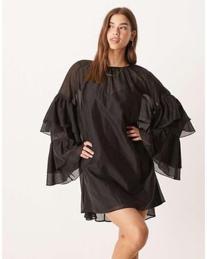 Glamorous Vestido Corto De Estilo Boho Con Volantes De Chifón De - Negro