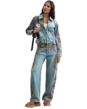 Desigual High-rise Wide-leg Floral-print Jeans - Blue