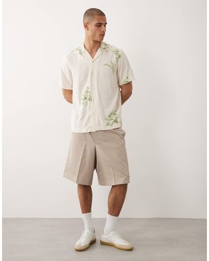 SELECTED Short Sleeve Shirt With Floral Print - Natural
