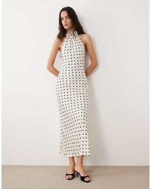 New Look Corsage Halterneck Satin Midi Slip Dress - White