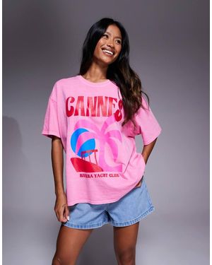 Kaiia Exclusive Cannes Contrast Graphic Oversized T-Shirt - Pink
