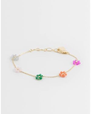 ASOS Delicate Bracelet With Beaded Flowers - Metallic