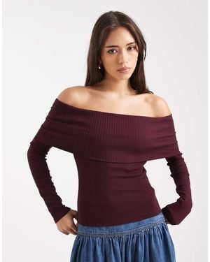 Miss Selfridge Mixed Rib Bardot Top - Red