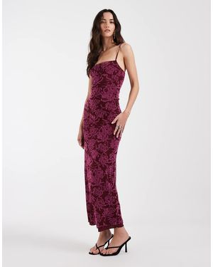 Motel Darish Flock Shadow Leaf Midaxi Dress - Red