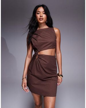 4th & Reckless Robe courte en lin mélangé à découpe et détail métallique - chocolat - Marron