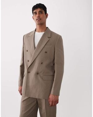 ASOS Relaxed Double Breasted Linen Rich Suit Jacket - Brown