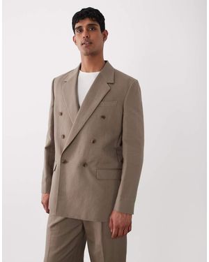 ASOS Ruimvallend Double Breasted Colbert Van Linnenmix - Bruin