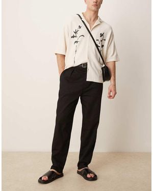 ASOS Carrot Fit Linen Look Trouser With Pleat - Natural