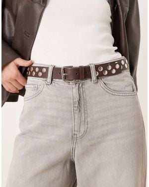 Mango Faux Leather Studded Belt - Gray