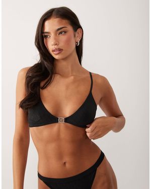 Calvin Klein Embossed Emblem Unlined Triangle Bra - Black
