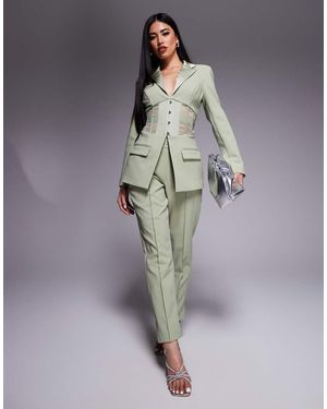 Lavish Alice Elegante Satijnen Pantalon Met Halfhoge Taille - Grijs