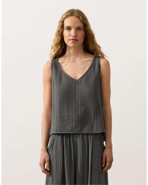 Oysho 100% Cotton V-neck Strappy Top - Grey