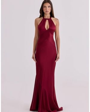 House Of Cb – oliviana – neckholder-maxikleid aus satin - Rot