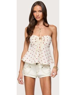 Edikted Izzey Polka Dot Strapless Babydoll Top - White