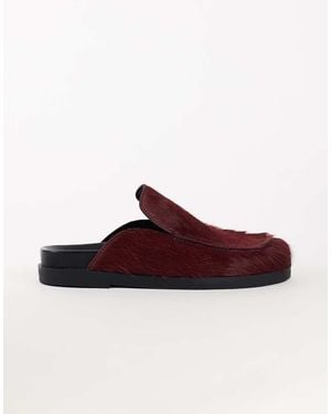 TOPSHOP Mule Tipo Loafer Alexia De Piel Auténtica Con Pelo Largo En -Rojo