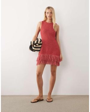 ASOS Asymmetrische Gebreide Bouclé Mini Jurk - Rood