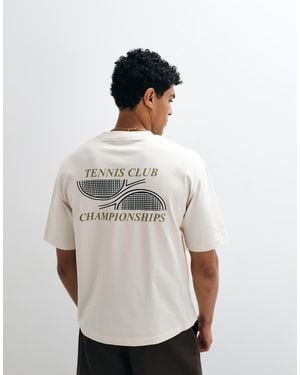 SELECTED Heavyweight Boxy Fit T-shirt With Green Tennis Club Backprint - White