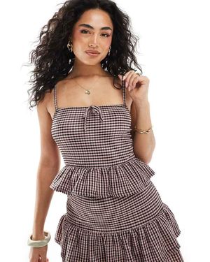 Miss Selfridge Top A Cuadros Vichy Rosa Polvoriento Con Volantes De Tejido Rugoso De - Morado