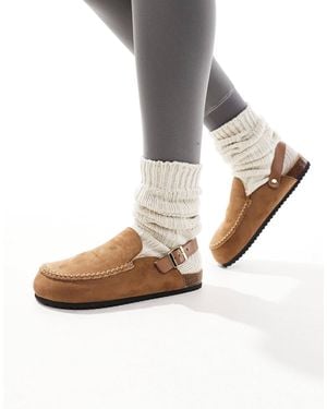SEQWL Sabots doublées en fausse fourrure avec bride arrière - biscuit - Gris