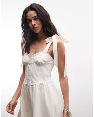 Monki Bustier Detail Knee Length Dress - White