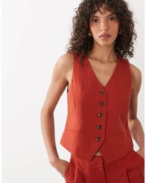 Nobody's Child Vinnie Linen Blend V-neck Waistcoat Co-ord - Red