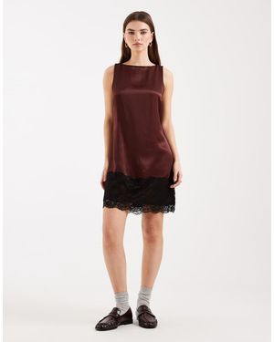 Miss Selfridge Satin And Lace Shift Dress - Red