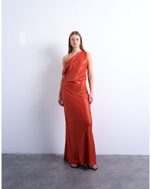 TOPSHOP Robe habillée longue à épaule dénudée et encolure drapée - rouille - Rouge