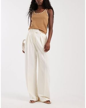 ASOS Pantalon à pinces ample ajusté aspect lin - ivoire - Blanc