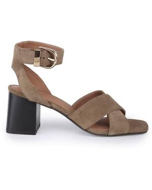 OFF THE HOOK Ruby Suede Leather Cross Strap Block Heel Sandals - White