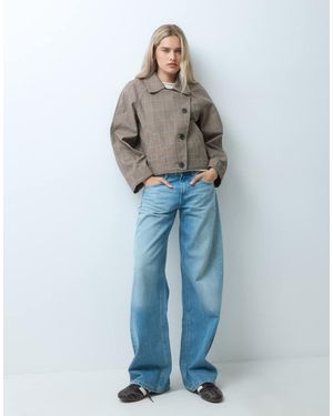 Gap Cropped Checked Trench Coat - Blue