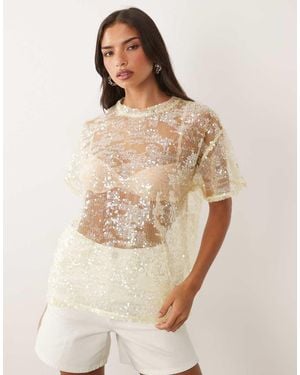 ASOS Sheer Sequin Oversized T-shirt - Yellow