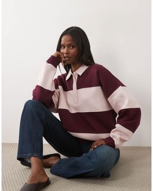 Kaiia Oversized Long Sleeve Cotton Rich Rugby Sweatshirt - Multicolor