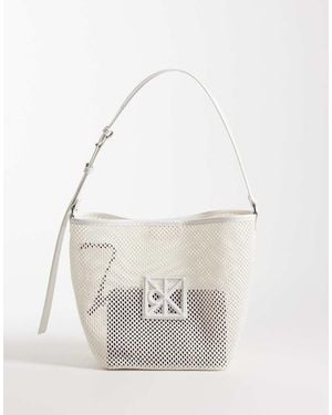 Calvin Klein Jeans Mesh Emblem Logo Bucket Bag With Purse - White