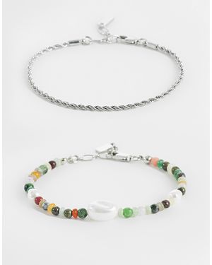 ASOS – 2er-pack bunte armbänder bestehend aus einer gliederkette und einem armband mit kunstperlen und halbedelstein-mix - Grau