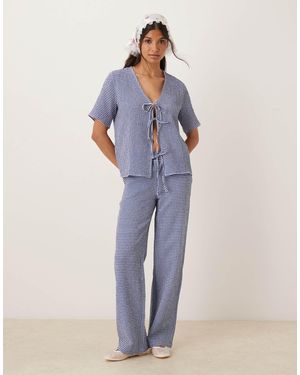 Jdy Seersucker Wide Leg Pants Co-ord - Blue