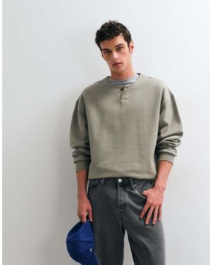 ASOS Heavyweight Oversized Sweatshirt With Henley Neck - Grey