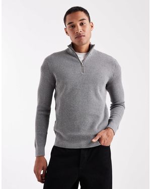 Only & Sons Pull côtelé à col zippé - Gris