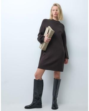 Vero Moda Vestito Mini Lavorato A Maglia Con Collo Alto A Imbuto Cioccolato - Nero