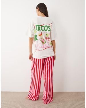 ASOS Pijama De Pantalones Y Top De Manga Corta Con Estampado Gráfico "Tacos" - Rojo