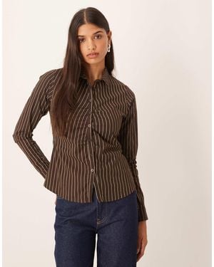 Motel Tarsi Tailored Pinstripe Shirt - Brown