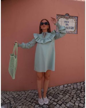 Labelrail X Rebecca Olivia Ruffle Detail Striped Dress - Green