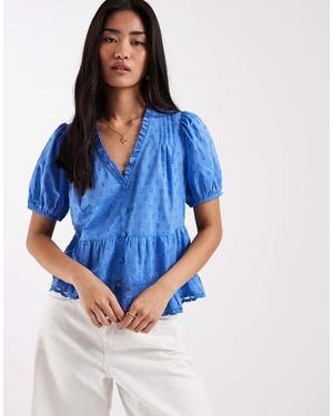 New Look Blouse Van Dobbystof Met V-Hals - Blauw