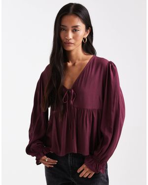 Miss Selfridge Tie Front Peplum Blouse - Purple