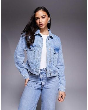GOOD AMERICAN Distressed Rhinestone Denim Jacket - Blue